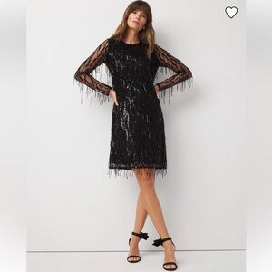 WHBM Black Sequin Fringe Dress